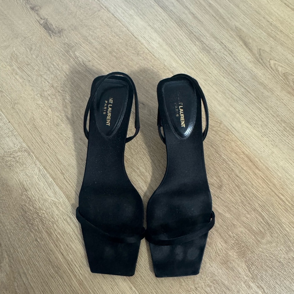 Saint Laurent Black Jaspe Square-Toe Slingback Heels